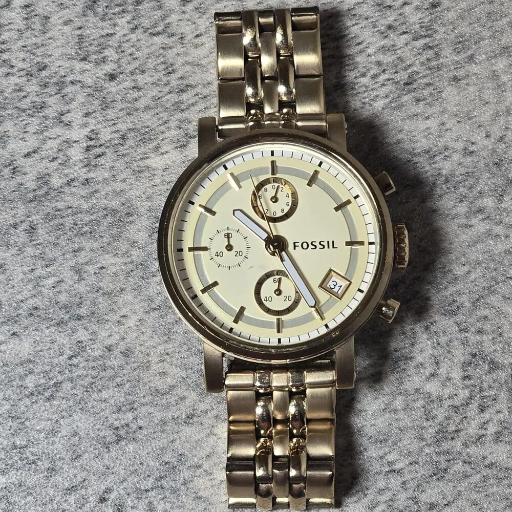 Fossil Chronograph Gold-Tone Stainless Steel Women's Watch ES-2197 Needs Battery